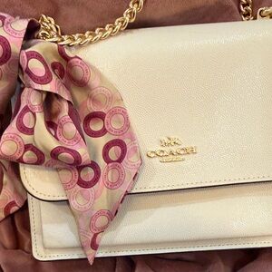 Coach Beige Leather Chain Strap Shoulder Bag with Coach Twilly!